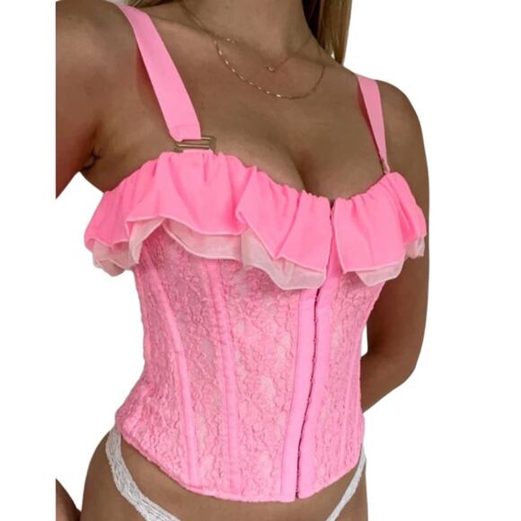 HAH x FREE PEOPLE Lace Corset Top Women M Rose Fairy Regencycore Boho Barbie NWT - Picture 3 of 16